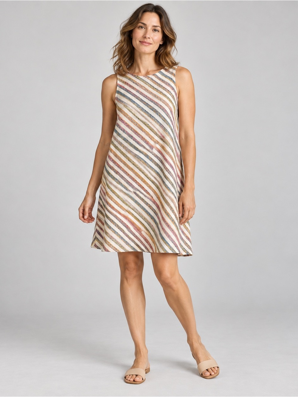 Lou & Grey Shift Dress Cotton Textured Multi Stripe Medium Sleeveless